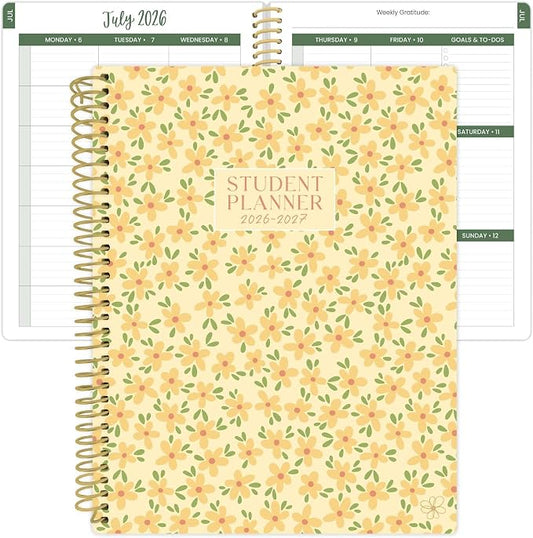 Daisy by bloom daily planners 2026-2027 Academic Year Student Planner (July 2026 - July 2027) - Elementary Through Middle School Calendar Agenda Book - 7” x 9" - Butter Yellow Daisies