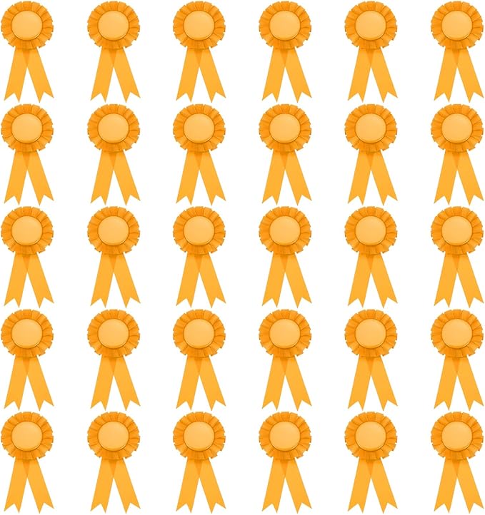 PATIKIL Blank Award Ribbon, 30 Pcs Prize Ribbon, Yellow Polyester, 15.5 x 8 cm, Suitable for Graduation, Wedding, Party