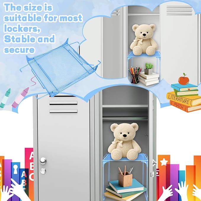 Locker Organizer Shelf Blue Stackable Extra Locker Shelf Storage Cabinet Accessories for Back to School Office Home Gym Supplies