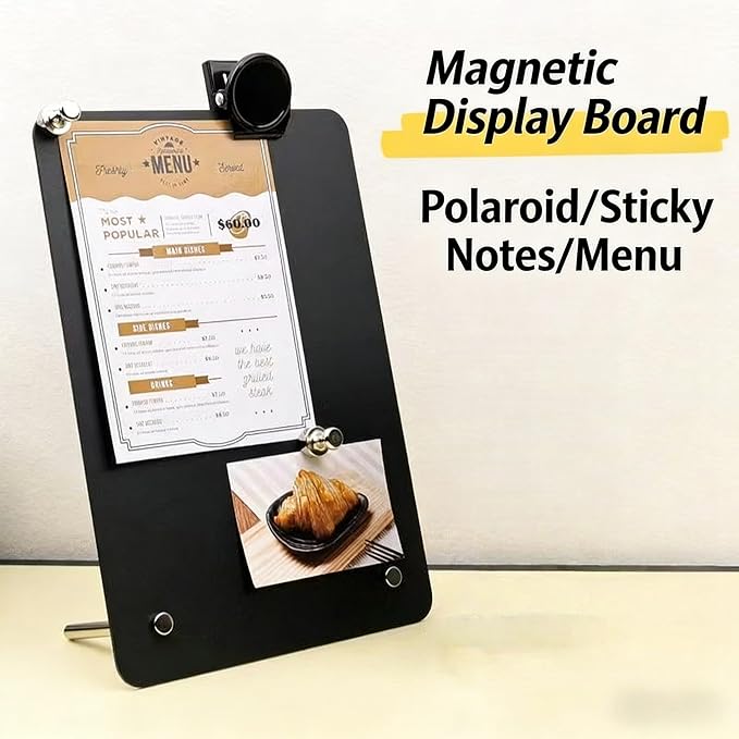 2-Pack Magnet Board, Magnet Display Stand, 12.6 x 11 Inch Memo Board with Removable Feet for Desk, Kitchen, Memo, Photo and Document Display(2, Black-Vertical)