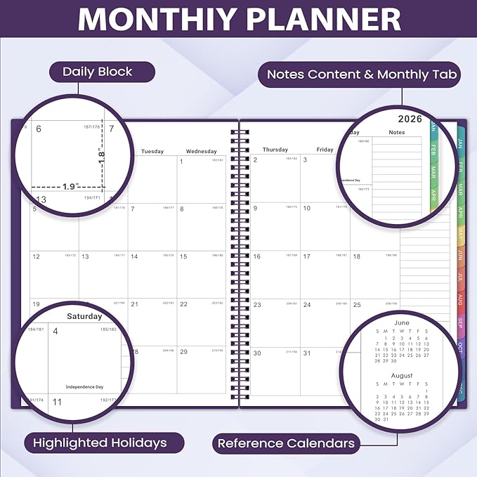 2026-2027 Monthly Planner - JUL 2026 - DEC 2027, Planner 2026-2027, 26-27 Academic Planner with Colorful Tabs, Calendar Planner 26-27 for Daily Organizing - Waterproof Cover (8" x10", Monthly Pages & Notes, Purple)