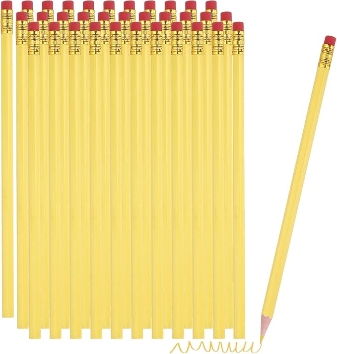 PATIKIL Erasable Colored Pencils, 36 Pcs Oil Color Pencils with Erasers Hexagonal Rod Wooden Colored Pencils for Tests Marking Grading Art Painting, Yellow