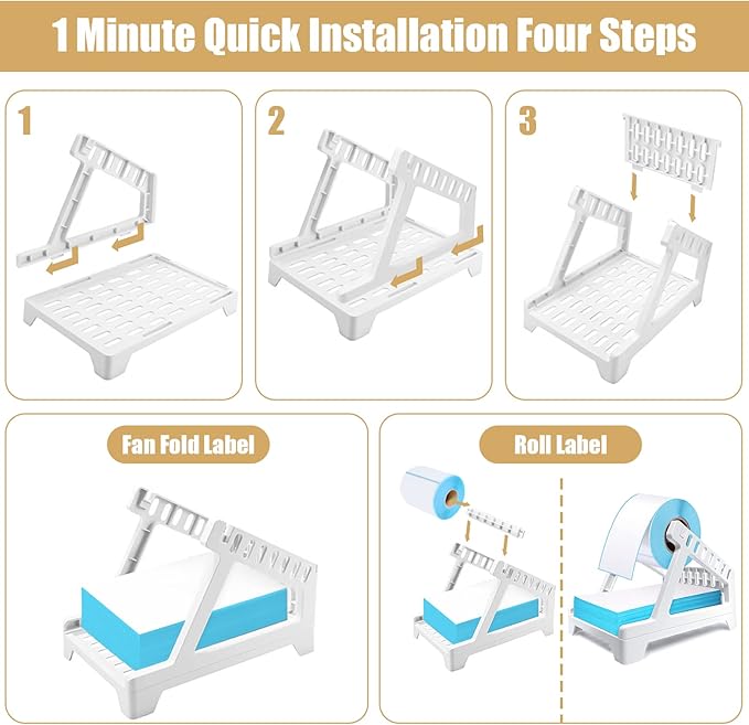 Ctemnpho Large Label Holder for Rolls & Fan-Fold Label Basket Stand for Desktop Printer (White, Large)