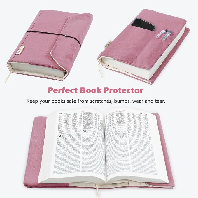 Canvas Book Covers, Washable Protector for Paperback Novels, Adjustable Cover for Hardcover With Pockets for Pen, Soft Cover Books, Lovers Gifts