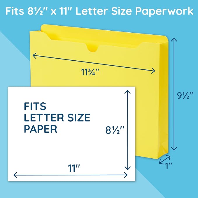 Blue Summit Supplies File Jackets Letter Size 1 Inch Expansion, Pocket File Folders Letter Size Expanding 1 Inch, Assorted Colors, Reinforced Straight Cut Tab Expandable Document Jacket, 25 Pack
