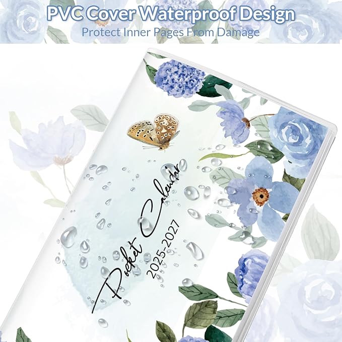 Pocket Calendar 2025-2027, Small Pocket Planner 2026 for Purse, Monthly Planner with Pvc Cover, Small Size (3.5" x 6"), From July 2025 - December 2027 - Butterfly