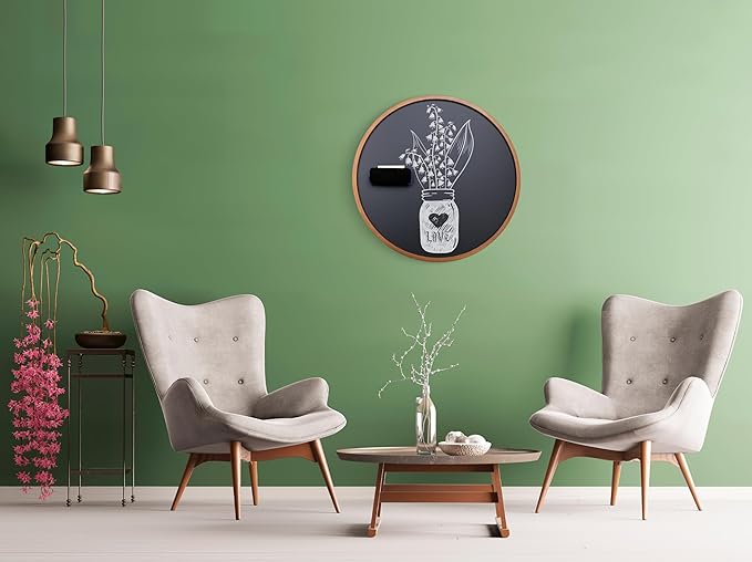 Better Office Products Round Magnetic Chalkboard with Wooden Frame for Office and Home, 18x18 inches with Mounting Hardware, 4-Piece Chalk Set, and Eraser Included (Rustic Brown)
