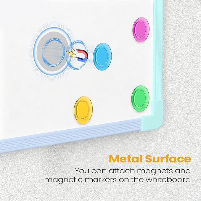 Colorful Frame Small Dry Erase Board for Wall, 16" x 12" Double-Sided Hanging Whiteboard with 4 Markers, 4 Magnets and 3 Mini Sticky Notes, Portable Whiteboard for Home, Office, School