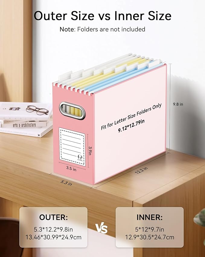 Oterri File Organizer Box, Portable Collapsible Cardboard File Folder Organizer with Handle for Letter Size Hanging Files, Document Storage Box for Home Office & Classroom (8 Packs,Variegated)