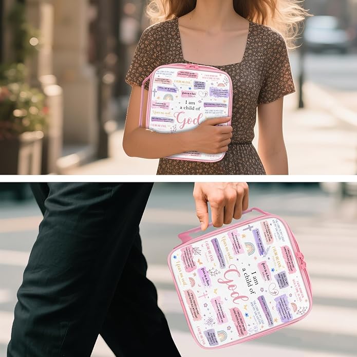 Bible Cover for Women, Bible Holder, Bible Cover With Handles, Bible Carrying Case, Bible Bags With Zipper and Pockets