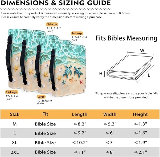 Beach Turtle Printbible Cover for Men Women Starfish Print Christian Bible Case with Handle Carrying Book Case Protector Zipper and Pockets for Bible Bag Size：XL
