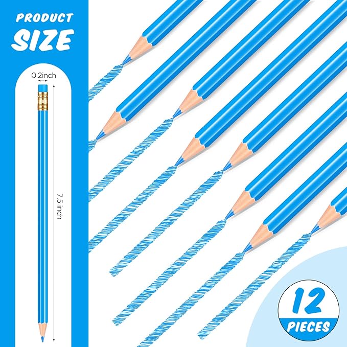 Chinco 12 Pieces HB Erasable Pencils Pre Sharpened Wooden Pencils with Eraser Correcting for Writing Drawing and Checking(Blue)