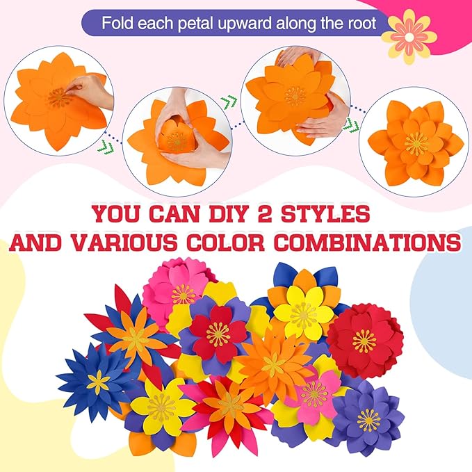 MotiMind 12 Pcs Paper Flowers Decorations for Wall DIY Paper Flowers Bulletin Board 3D Handcrafted Backdrop Decoration for Classroom Back to School Party(Classic Color)