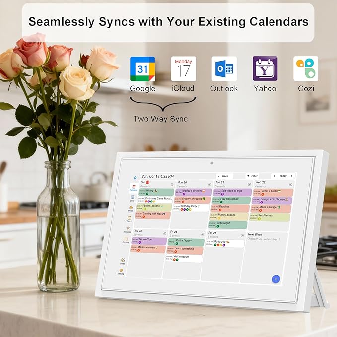 Digital Calendar Touch Screen 10.1 Inch Family and Hearth Chore Smart Electronic Planner Third-Party Calendar Sync, Chore Tracker, Meal Plan & Photo frame Bussiness Working tasks,Great for Organizing Your Routines,Gifts for Women Mom