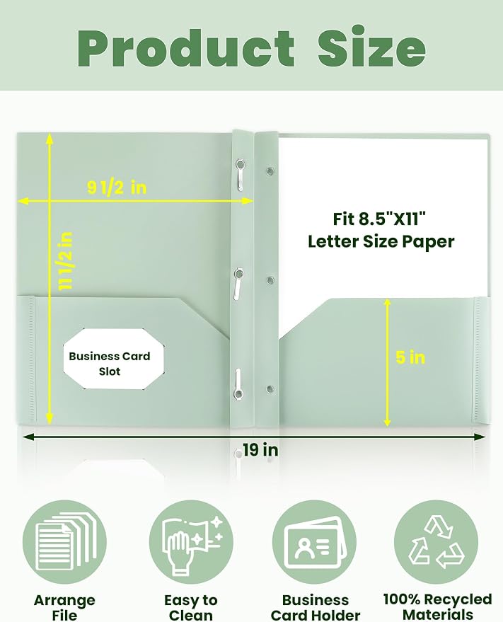 SUNEE Pocket Folders with Prongs(5 Pack, Vintage Colors) Recycled Plastic Folders with Pockets and Prongs Fit Letter Size, Poly Folders with Pockets for School Office Home