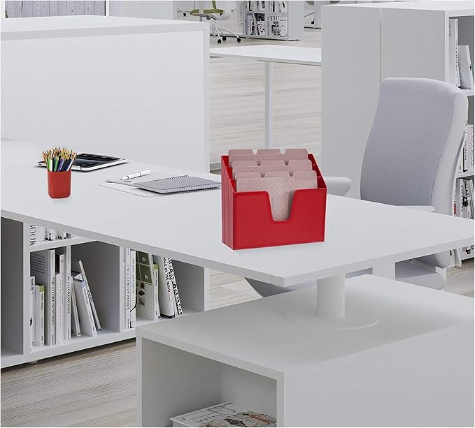 Acrimet Horizontal Triple File Folder Holder Organizer, Open Top Desktop Document Sorter for Letter Size Papers & Folders, Plastic (Solid Red)