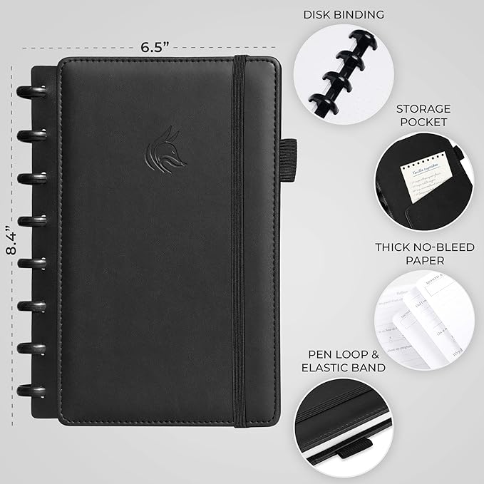 Clever Fox Disc-Bound Weekly Planner – Undated Monthly Notebook with Habit Tracker, Productivity Journal – Life, Work & Goal Organizer, 6.5 x 8.4" (Black)