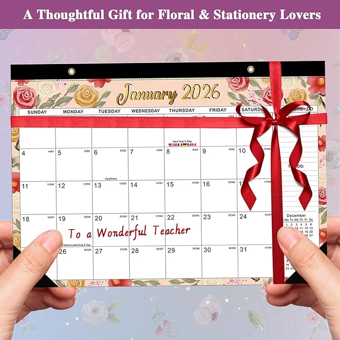2026-2027 Desk Calendar – 18-Month Watercolor Floral Wall/Desk Calendar, 17" x 12", Monthly Planner with Elegant Botanical Designs, January 2026 to June 2027