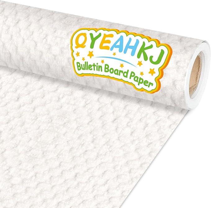Qyeahkj White Woven Bulletin Board Paper Roll Rustic Bulletin Board Background Paper Fade Resistant Classroom Decoration Poster Art Craft Home Wall Education Decor Supplies 17.7in x 20ft