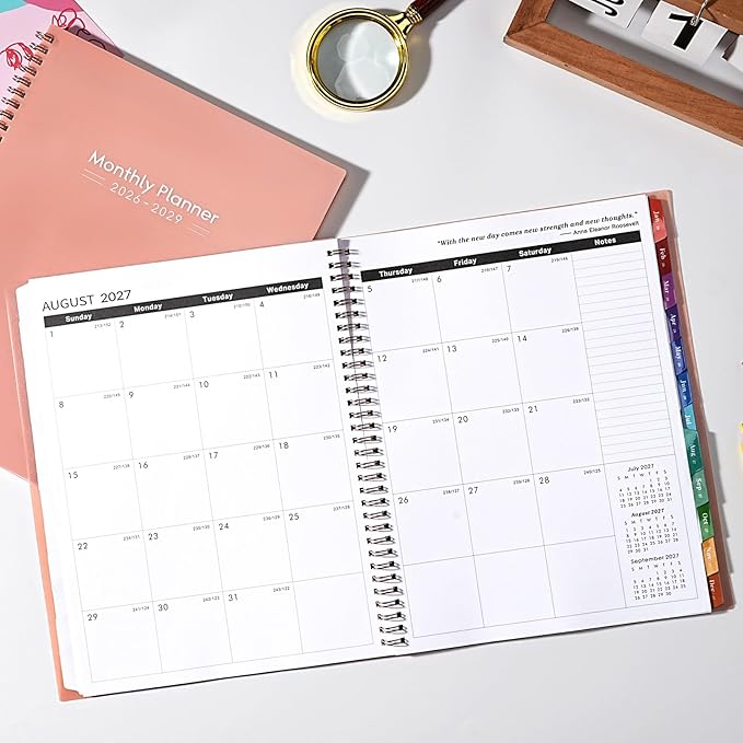 2026-2029 Monthly Planner - 3 Year Planner 2026-2029, July 2026 - June 2029, 9" x 11'', 3 Year Calendar Planner 26-29, 36 Monthly Calendar with Tabs, Notes Pages, Inner Pocket - Pink