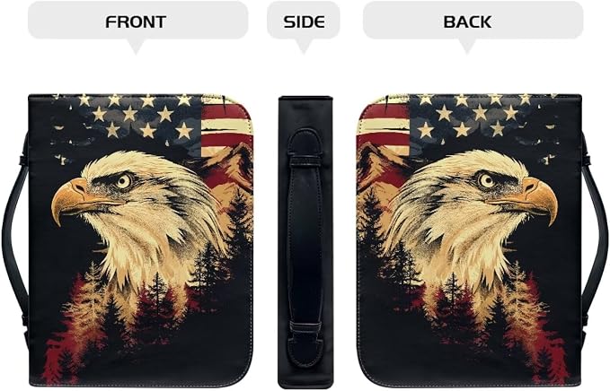 Leather Bible Cover Case for Men,Bald Eagle American Flag Bible Carrying Cases,Bible Covers,Bible Bag,Medium
