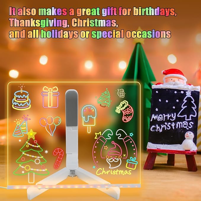 Led Note Board with Colors, Light Up Acrylic Message Board, Glowing Acrylic Dry Erase Board with Light, Led Boards to Write On, Led Writing Board Led Drawing Board (Small 5.9 * 5.9 inches)