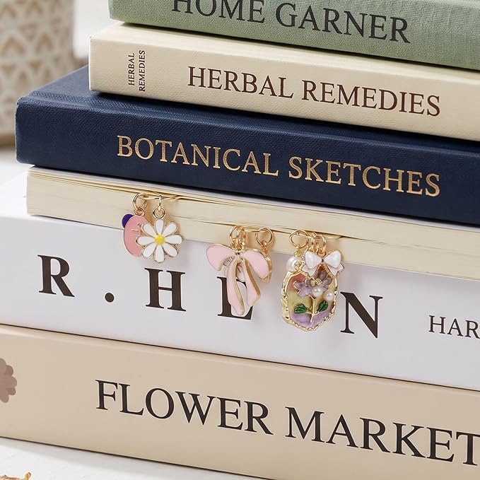 Wxiben Bow Paper Clip Bookmark - 3 Pcs Flower Cross Metal Paperclip Book Mark with Charms Page Marker Planner Decorative Paper Clips Gifts for Women Reading Book Lover School Accessories