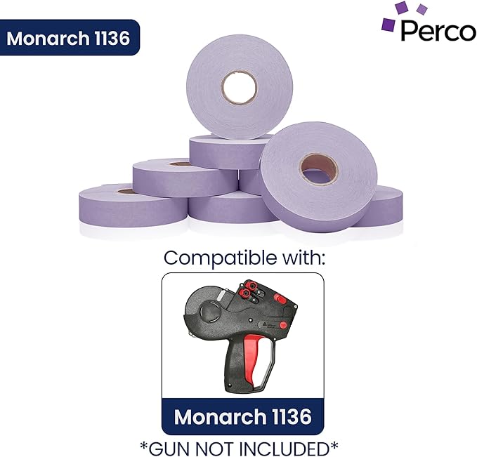 Perco Lavender Pricing Labels for Monarch 1136 Price Gun - Case of 8 Sleeves, 64 Rolls Value Pack - 112,000 Price Marking Labels - with Ink Rolls Included