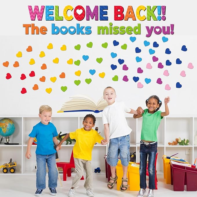 Heart Reading Bulletin Board Classroom Decorations Set Colorful Heart Bulletin Board Border Cutout Welcome Back The Book Missed You Craft Home School Library Wall Decor Supplies
