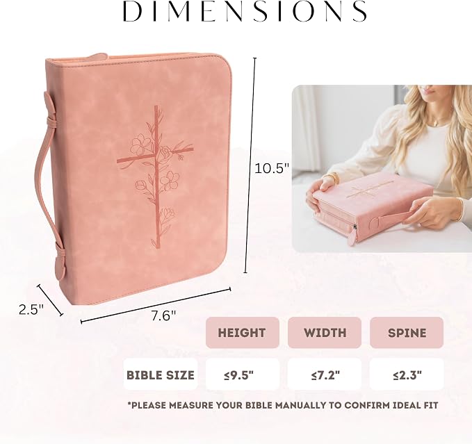 Bible Cover Case for Women – PU Leather Large Bible Case with Minimalist Debossed Design – Christian Bible Accessories for Girls & Women (Pink)