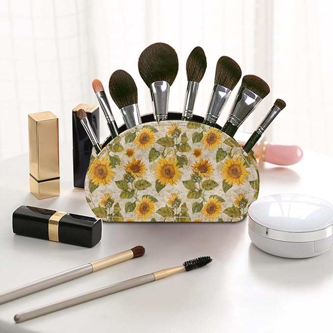 FUSURIRE Remote Control Holder with 5 Compartments, Vintage Sunflower Print Desktop Caddy Storage Supply Organizers for Remote Controllers,Office Supplies,Makeup Brush,Media Accessories