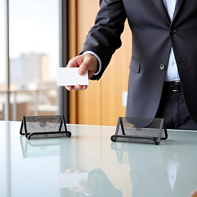 1pc Black Metal Business Card Display Holder,Office Desktop Credit Name Card Case,Office Card Collection Organizers Desk Storage Stand Index Card Filing Products,Desk Accessories