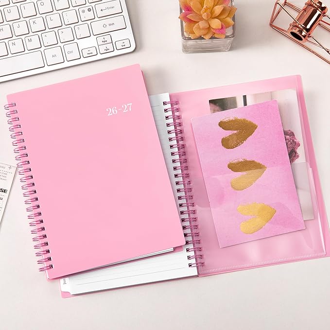 Planner 2026-2027- 2026-2027 planner weekly and monthly, Jul. 2026 - Jun. 2027, 6.25" x 8.3", Flexible Cover, A5 Thick Paper, Twin-Wire Binding - Pink