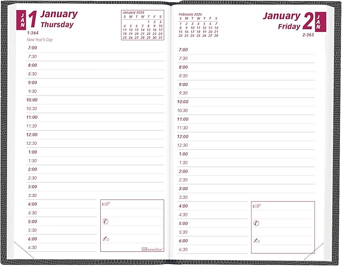 Brownline® 2026 Traditional Daily Pocket Planner, Appointment Book, 12 Months, January to December, Perfect Binding, 4.75" x 3", Assorted Colors (CB301.ASX-26)