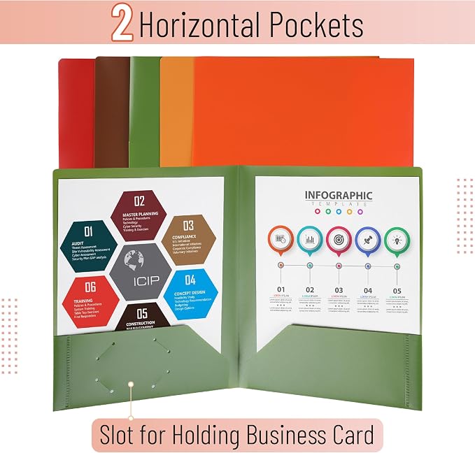 Mr. Pen- Plastic Folders with Pockets, 5 pcs, Aesthetic File Folder with Business Card Slot, 2-Pocket Folder, Back to School, Office, Filing Supplies
