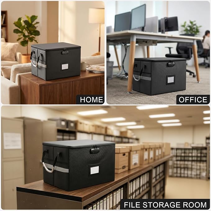 6200°F Upgraded Fireproof Document Box with 10-Layer Heat Decay Structure for Letter Legal Folders Home Office and Business Travel, 60L Portable Organizer with 3 Rails and Lock