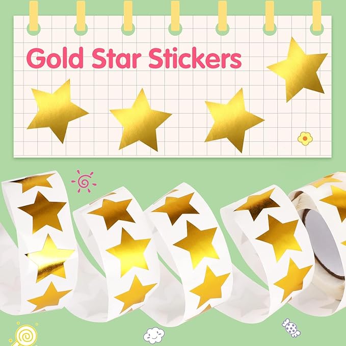 SANNIX Gold Star Stickers,1 Inch Gold Star Stickers for Kids Reward Self Adhesive Metallic Foil Labels 500Pcs Stars Sticker for DIY Crafts Classroom Teachers Supplies