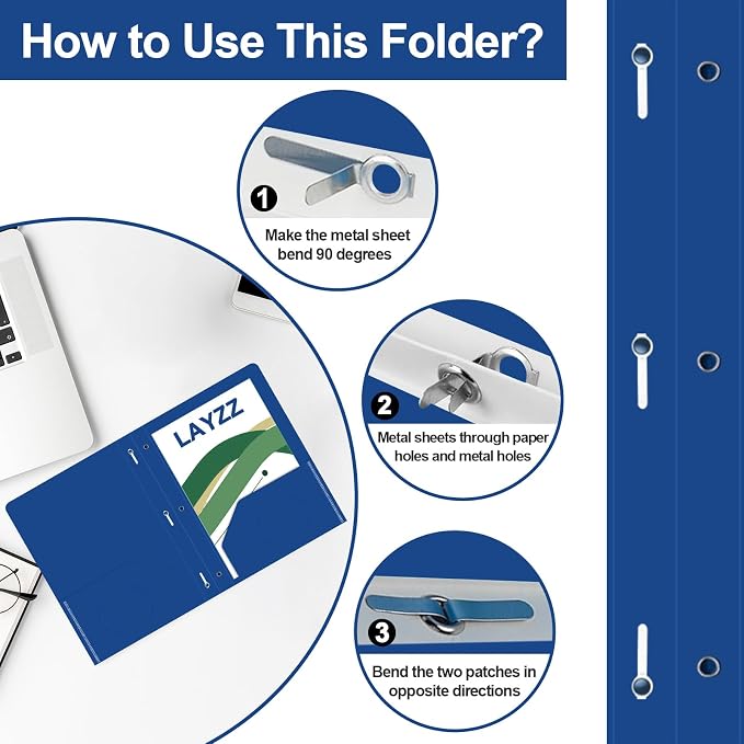 Two Pocket Folders with Prongs, LAYZZ 60 Pack Poly Plastic Folders, Heavy Duty Plastic Folders with Pockets and Prongs, Letter Size, for Offices and Schools (Blue)