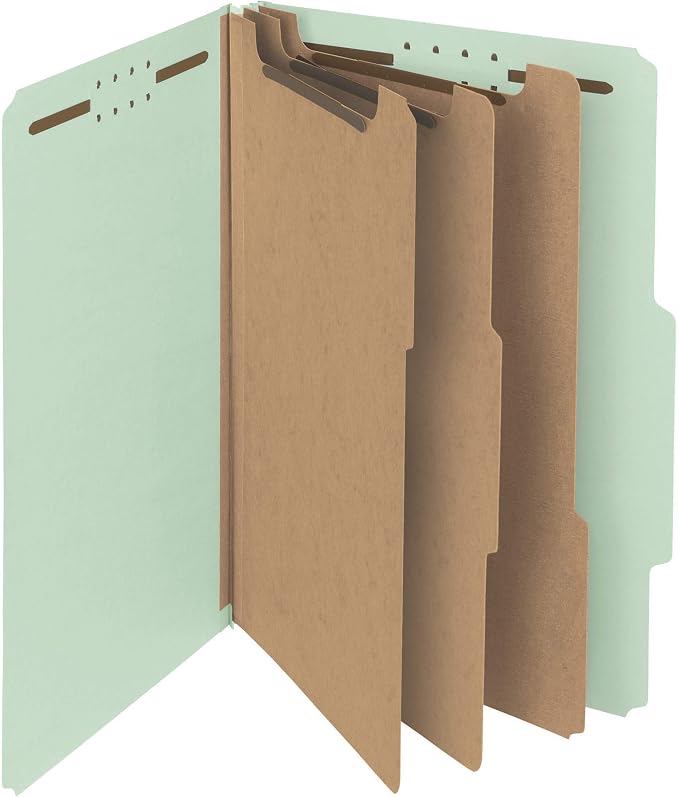 Smead 100% Recycled Pressboard Classification File Folder, 3 Dividers, 3" Expansion, Legal Size, Gray/Green, 10 per Box (19093)