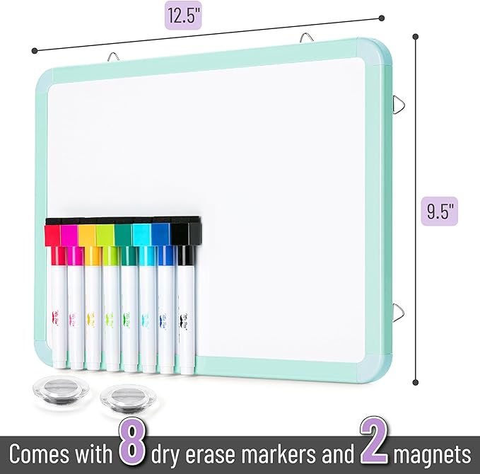 Mr. Pen- Small Dry Erase Board, 12.5x9.5 Inches, Whiteboard with 8 Fine Point Dry Erase Markers and 2 Board Magnets, Magnetic Small White Board for Students, Home, Office and Classroom