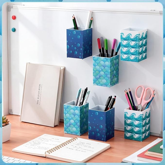 6 Pcs Ocean Classroom Decor Classroom Magnetic Storage Boxes Magnetic Storage Containers Plastics Pen Holder for Refrigerator Whiteboard Home Office School Organizer Supply