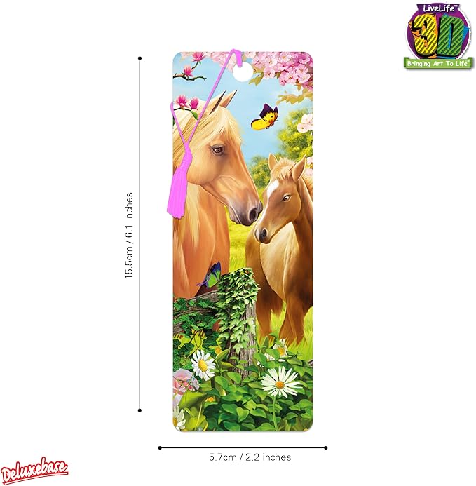 3D LiveLife Bookmark - Greener Pastures from Deluxebase. Cute Lenticular Horse Page Marker. Animal Themed Accessories for Book Lovers. Small Gifts for Men, Women, Writers and Teachers.