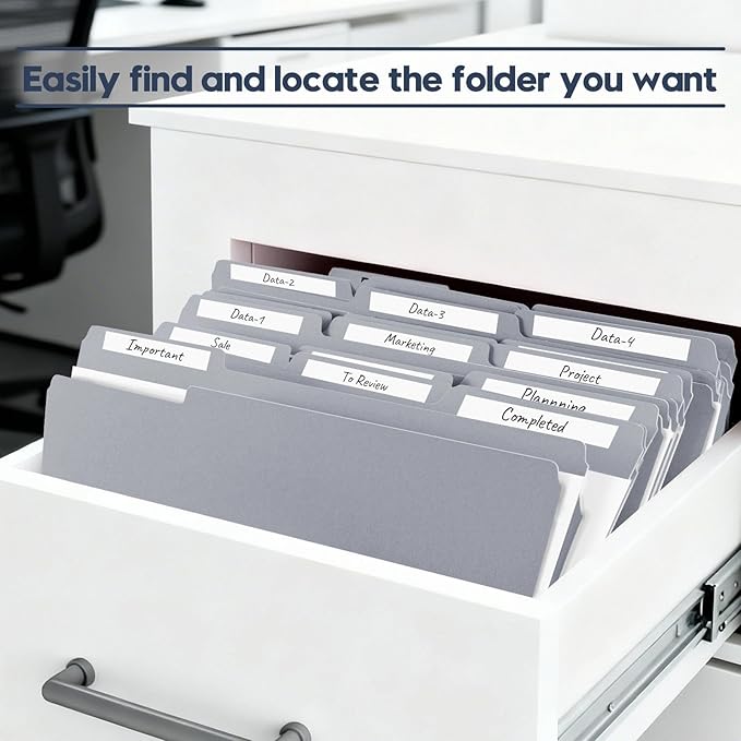 File Folders,150 Pack 1/3 Cut Tab Bulk Colored File Folders,Letter Size 8.5" x 11",Durable Paper Folders with Blank Labels for Office Business School Home Use,Cold Gray
