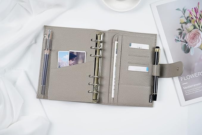 Moterm Personal Luxe Rings Planner - Genuine Leather Binder Organizer (30mm Ring, Pebbled-Gray)