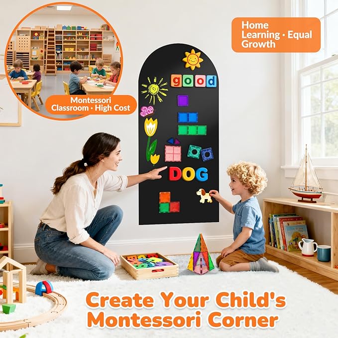 Magnetic Arch Wall Decal: Small 15.7" x 31.5" Vinyl Peel and Stick Chalkboard for Kids Playroom Classroom Home Use - Educational Learning Tool for Toddlers 1-3 & Children 4-7 (Black)
