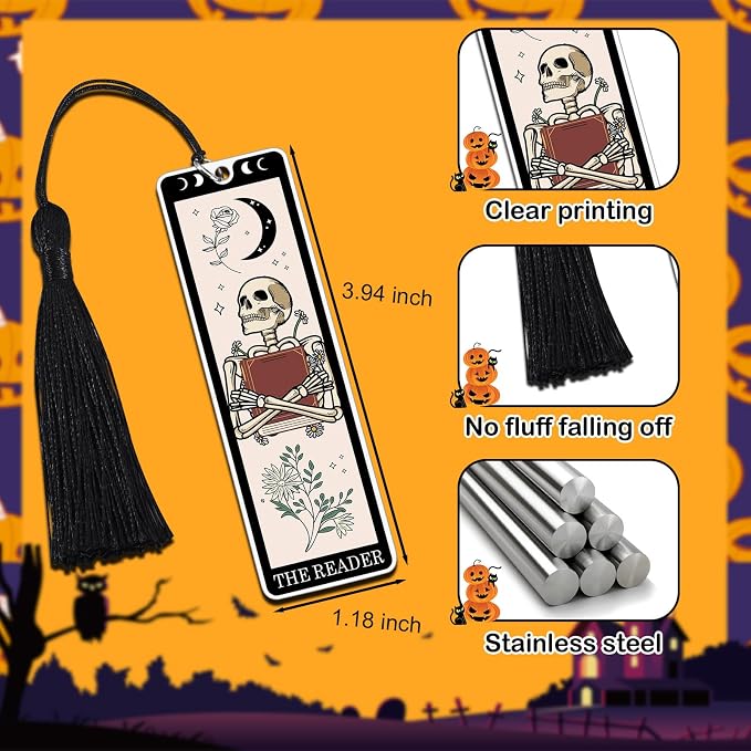 Bookmarks for Men Women Book Lovers Witchy Gifts for Women Funny Dark Romance Bookmarks Goth Accessories Spooky Gifts for Women High School Graduation Gift Ideas Skeleton Tarot Halloween Horror Gift
