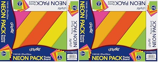 UCreate Neon Poster Board, 5 Assorted Colors, Neon, 11" x 14", 5 Sheets (Pack of 2)