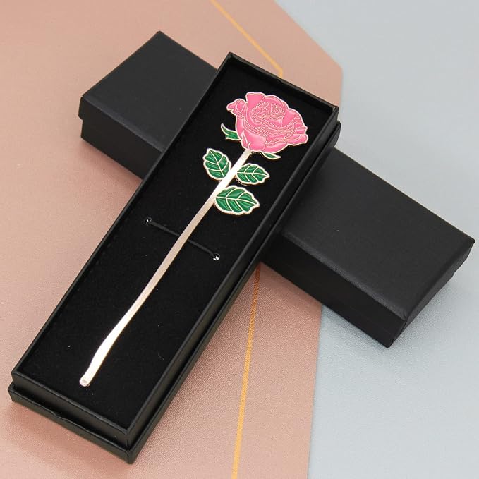 Metal Pink Rose Bookmark, Bookmarks for Women, Cute Bookmarks Gift for Book Lovers, Gift for Mother's Day, Girlfriend and Friend Graduation, Teacher's Day, Thanksgiving