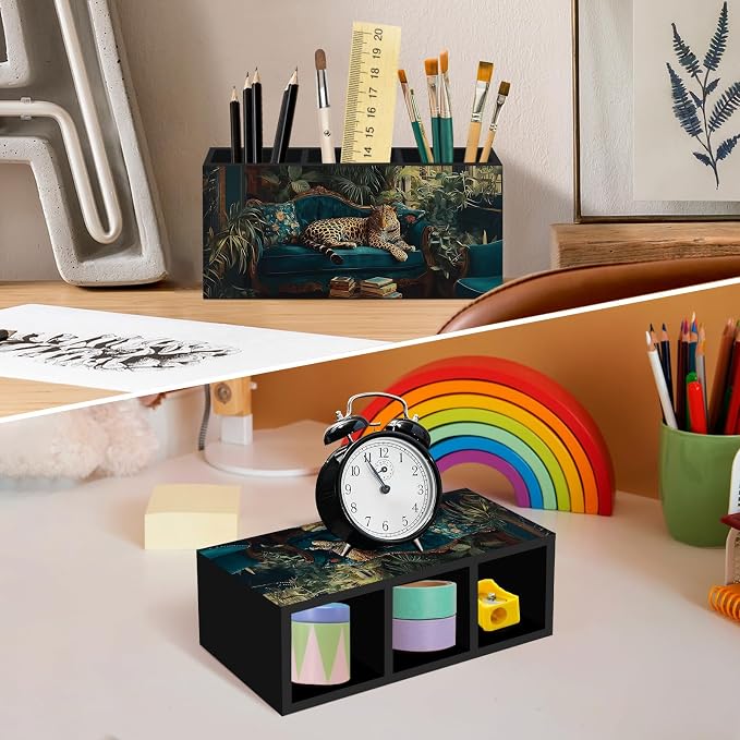 Trendy Retro Leopard Pen Pencil Holder for Desk, Maximalist Preppy Leopard Office Desk Accessories, Funky Cheetah Pen Holders Organizer for Classroom Office Desk