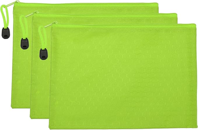 PATIKIL Waterproof Zipper File Bags, 3 Pack A5 Document Holders Pencil Pouch for Office, Green